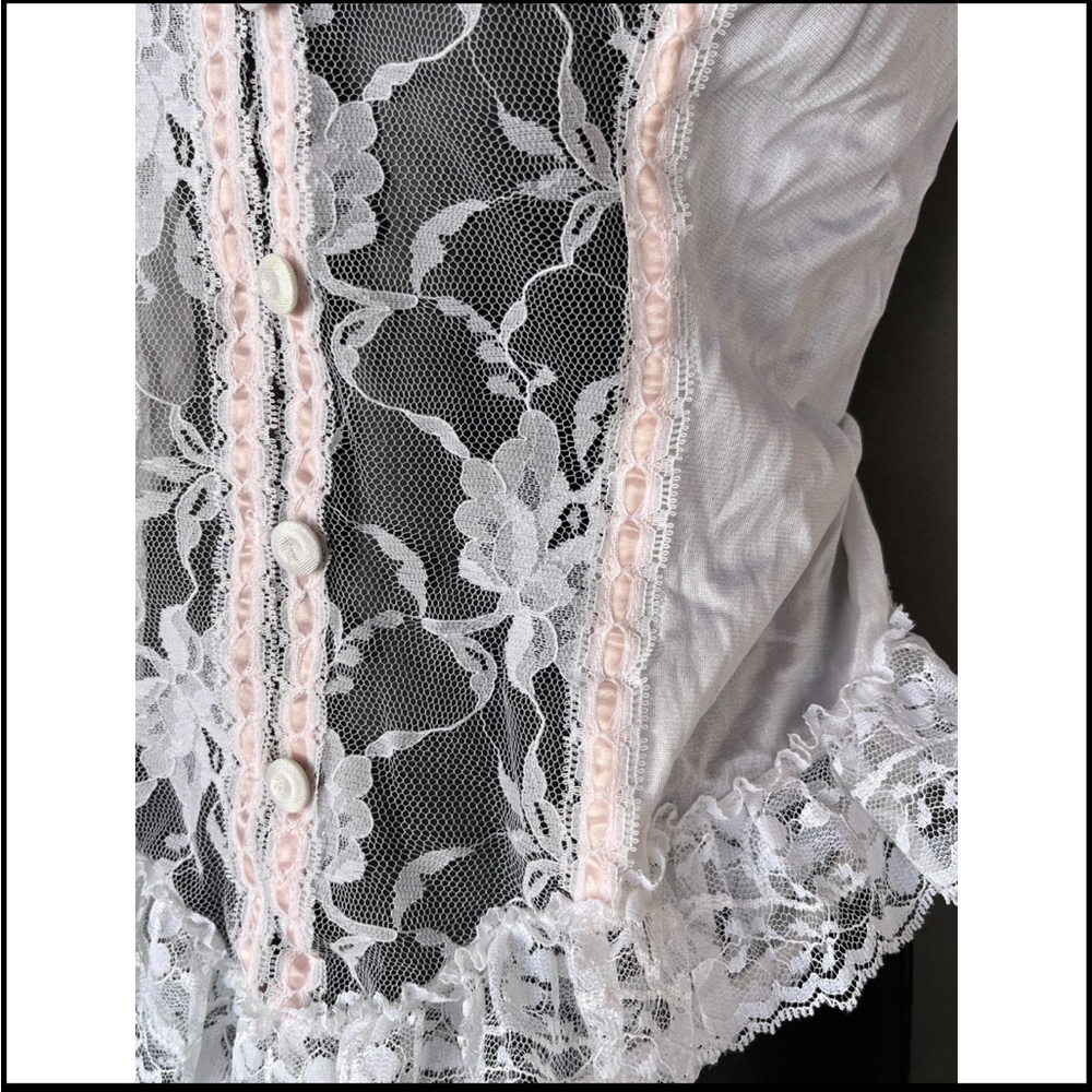 Vintage Delicates White & Pink Corset Lace Teddy L - Picture 5 of 6